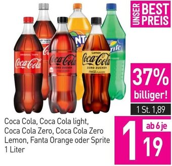 Sutterlüty Coca Cola, Coca Cola light, Coca Cola Zero, Coca Cola Zero Lemon, Fanta Orange oder Sprite 1 Liter Angebot