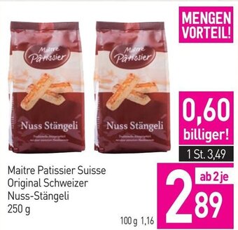 Sutterlüty Maitre Patissier Suisse Original Schweizer Nuss-Stängeli 250 g Angebot