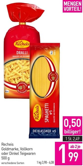 Sutterlüty Recheis Goldmarke, Vollkorn oder Dinkel Teigwaren 500 g verschiedene Sorten Angebot