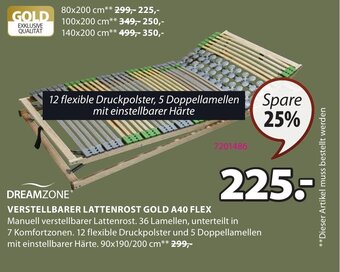 JYSK DREAMZONEⓇ VERSTELLBARER LATTENROST GOLD A40 FLEX 90x190/200 cm Angebot