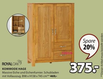 JYSK KOMMODE HAGE Massive Eiche und Eichenfurnier. Schubladen mit Vollauszug. B98 x H138 x T45 cm** Angebot