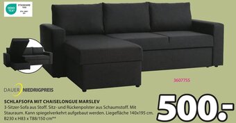 JYSK SCHLAFSOFA MIT CHAISELONGUE MARSLEV Liegefläche 140x195 cm. B230 x H83 x T88/150 cm Angebot