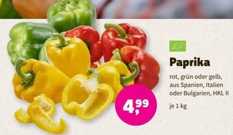 Denn's Biomarkt Paprika rot, grün oder gelb, aus Spanien, Italien oder Bulgarien, je 1 kg HKL II Angebot