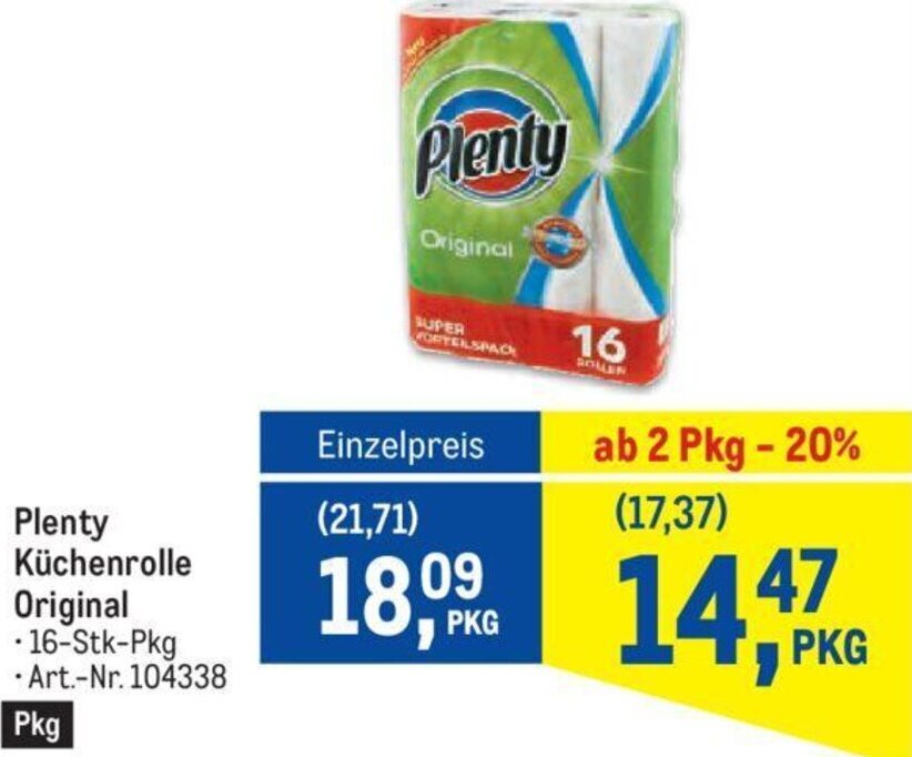 Plenty Küchenrolle Original 16StkPkg Angebot bei Metro