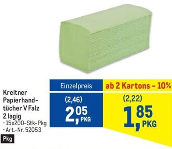Metro Kreitner Papierhand- tücher V Falz 2 lagig - 15x200-Stk-Pkg Angebot