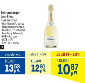 Metro Schlumberger Sparkling : Klassik Brut 0,75-l-Fl Angebot