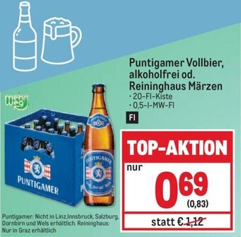 Metro Puntigamer Vollbier, alkoholfrei od. Reininghaus Märzen -20-Fl-Kiste -0,5-1-MW-FI Angebot
