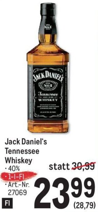 Metro Jack Daniel's Tennessee Whiskey -40% 1-1-FL Art.-Nr. 27069 Angebot