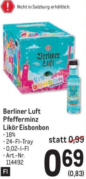 Metro Berliner Luft Pfefferminz Likör Eisbonbon .24-Fl-Tray Angebot