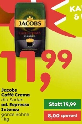 ADEG Jacobs Caffè Crema div. Sorten od. Espresso Intenso ganze Bohne 1 kg Angebot