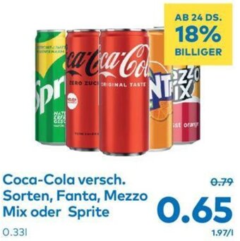 T&G Coca-Cola versch. Sorten, Fanta, Mezzo Mix oder Sprite 0.33L Angebot