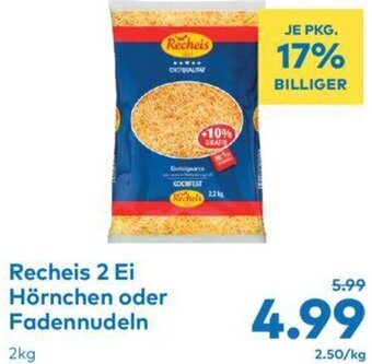T&G Recheis 2 Ei Hörnchen oder Fadennudeln 2kg Angebot
