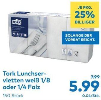T&G Tork Lunchser-vietten weiß 1/8 oder 1/4 Falz 150 Stück Angebot