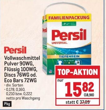 Metro Persil Vollwaschmittel Pulver 90WG, Flüssig 100WG, Discs 76WG od. Eco Bars 72WG Angebot