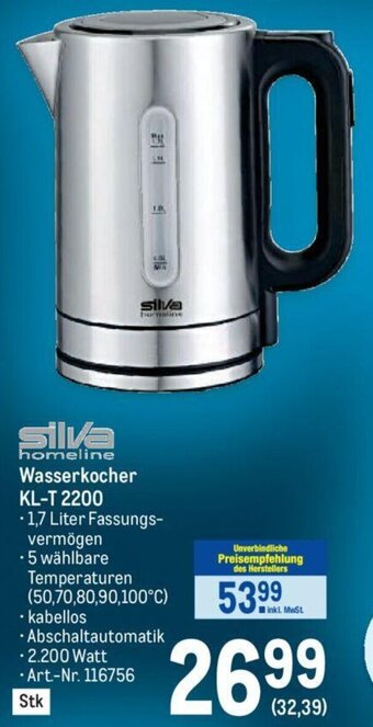 Metro Silva homeline Wasserkocher KL-T 2200 Angebot