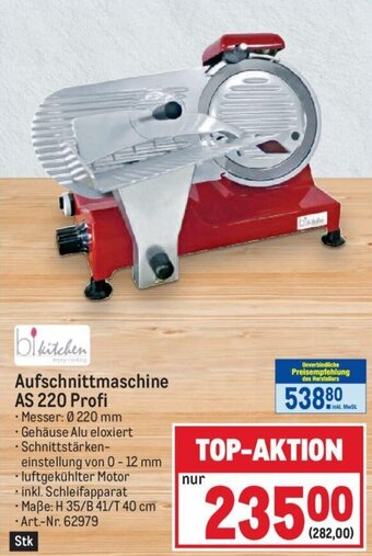 Metro Aufschnittmaschine AS 220 Profi - Maße: H 35/B 41/T 40 cm - Art.-Nr. 62979 Angebot