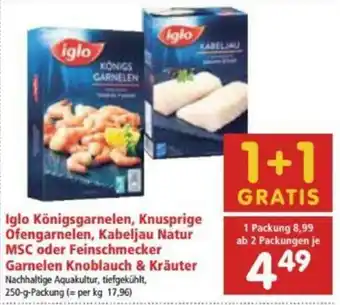 Interspar Iglo Königsgarnelen, Knusprige Ofengarnelen, Kabeljau Natur MSC Oder Feinschmecker Garnelen Knoblauch & Kräuter Angebot