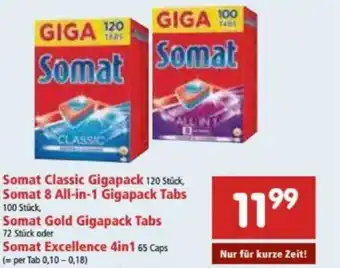 Interspar Somat Classic Gigapack, Somat 8 All-In-1 Gigapack Tabs, Somat Gold Gigapack Tabs, Somat Excellence 4in1 Angebot