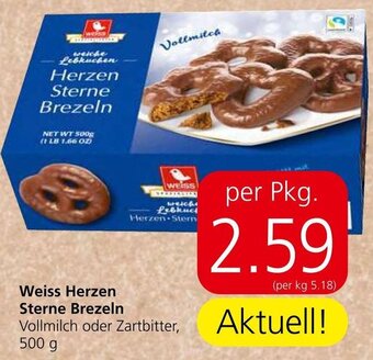Spar Weiss Herzen Sterne Brezeln Vollmilch oder Zartbitter, 500 g Angebot