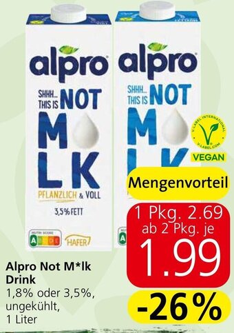 Spar Alpro Not M*Ik Drink 1,8% oder 3,5%,1 Liter Angebot