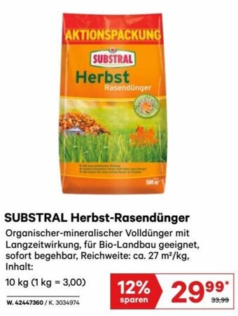 Salzburger Lagerhaus SUBSTRAL Herbst-Rasendünger 10 KG Angebot