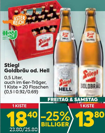 Billa Stiegl Goldbräu od. Hell 0,5 Liter Angebot