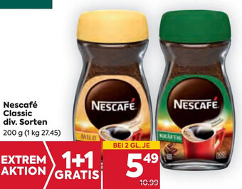 Billa Nescafé Classic div. Sorten 200 g (1 kg 27.45) Angebot
