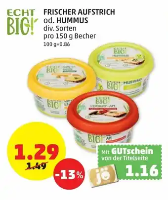PENNY Frischer Aufstrich Hummus Angebot