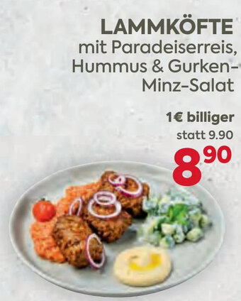 Billa LAMMKÖFTE mit Paradeiserreis, Hummus & Gurken-Minz-Salat Angebot