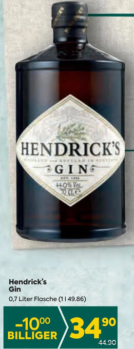 Billa Hendrick's Gin 0,7 Liter Flasche (1149.86) Angebot