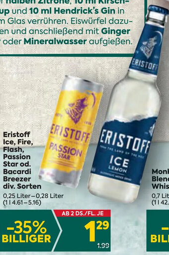 Billa Eristoff Ice, Fire, Flash, Passion Star od. Bacardi Breezer div. Sorten 0,25 Liter-0,8 Liter Angebot
