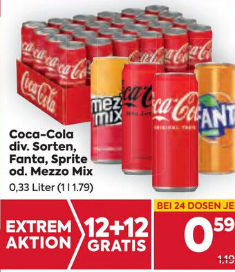Billa Coca-Cola div. Sorten, Fanta, Sprite od. Mezzo Mix 0,33 Liter (111.79) Angebot