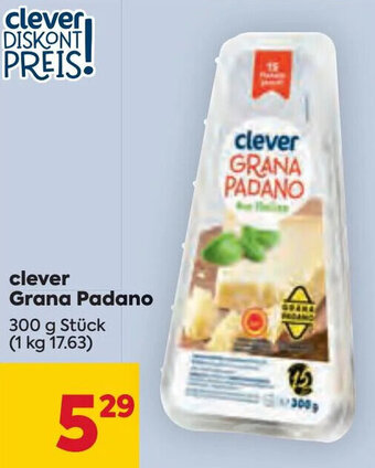 Billa clever Grana Padano 300 g Stück (1 kg 17.63) Angebot