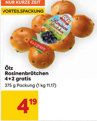 Billa Ölz Rosinenbrötchen 4+2 gratis 375 g Packung Angebot