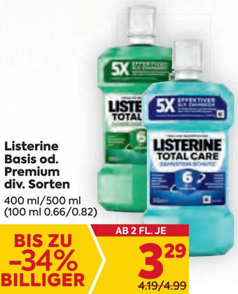 Billa Listerine Basis od. Premium div. Sorten 400 ml/500 ml Angebot