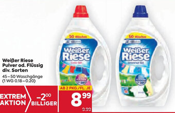 Billa Weißer Riese Pulver od. Flüssig div. Sorten 45-50 Waschgänge Angebot