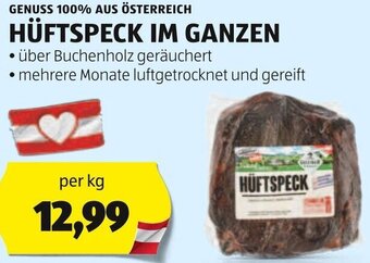 Hofer GENUSS 100% AUS ÖSTERREICH HÜFTSPECK IM GANZEN per kg Angebot