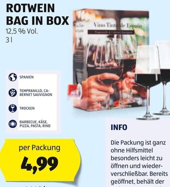 Hofer ROTWEIN BAG IN BOX 12,5 % Vol. 3L Angebot