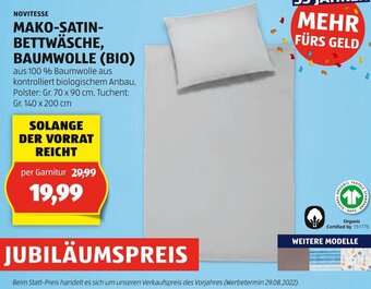 Hofer NOVITESSE MAKO-SATIN-BETTWÄSCHE, BAUMWOLLE (BIO) Gr. 140 x 200 cm Angebot