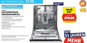 Hofer SAMSUNG GESCHIRRSPÜLER DW60M6040BB/EG Angebot