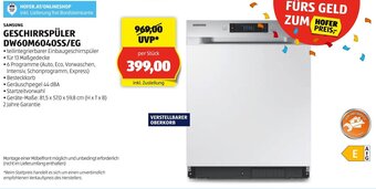 Hofer SAMSUNG GESCHIRRSPÜLER DW60M6040SS/EG Angebot