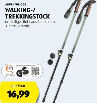 Hofer ADVENTURIDGE WALKING-/ TREKKINGSTOCK dreiteiliges Rohr aus Aluminium 3 Jahre Garantie Angebot