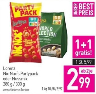 Sutterlüty Lorenz Nic Nac's Partypack oder Nussmix 280 g/ 300 g Angebot