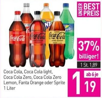 Sutterlüty Coca Cola, Coca Cola light, Coca Cola Zero, Coca Cola Zero Lemon, Fanta Orange oder Sprite 1 Liter Angebot