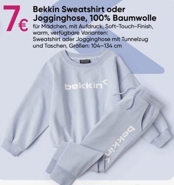 Bekkin Sweatshirt oder Jogginghose, 100% Baumwolle für Mädchen, Größen: 104-134 cm
