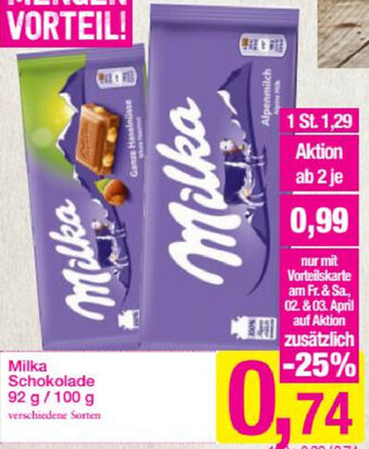 Sutterlüty Milka Schokolade 92g/100g Angebot