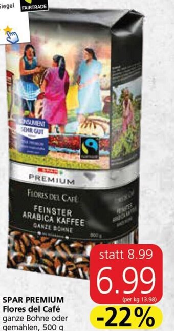 Spar SPAR PREMIUM Flores del Café ganze Bohne oder gemahlen, 500 g Angebot