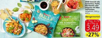 Spar SPAR Gnocchi alla Sorrentina, Paella, Pilz-Risotto oder Linguine mit Mee-resfrüchten tiefgekühlt, 500 g - 600 g Angebot