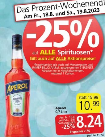 Eurospar Aperol 0,7 Liter Angebot