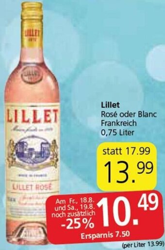 Eurospar Lillet Rosé oder Blanc Frankreich 0,75 Liter Angebot